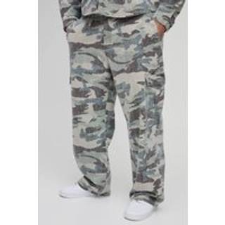 Mens Khaki Plus Textured Camo Relaxed Fit Cargo Jeans