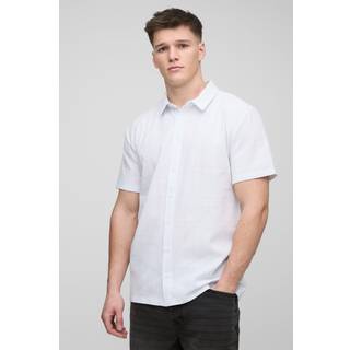 Mens White Tall Linen Regular Fit Short Sleeve Shirt