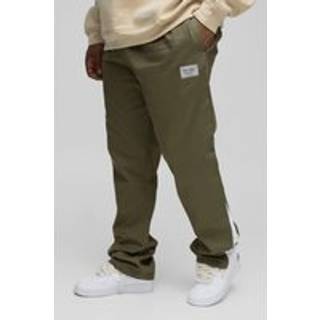 Mens Khaki Plus Extended Drawcord Stacked Flared Trousers