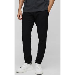 Mens Black Slim Tapered Cropped Wide Structured Rib Jogger