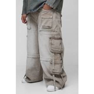 Mens Stone Plus Baggy Rigid Multi Pocket Strap Detail Cargo Jeans