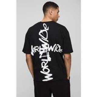 Mens Black Oversized Worldwide Graffiti Print T-Shirt
