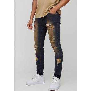 Mens Mid Blue Super Skinny Ripped Jeans