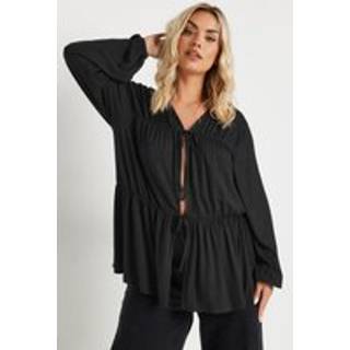 Yours Curve Yours Curve Black Tie Front Gathered Tiered Blouse