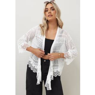 Yours Curve Yours Curve White Waterfall Lace Trim Cardigan