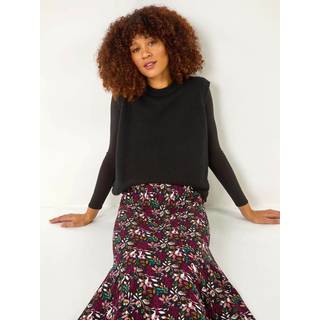 Roman Roman Red Leaf Print Panel Skirt