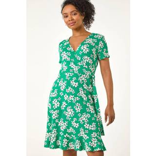 Roman Roman Green Petite Floral Print V-Neck Frill Dress