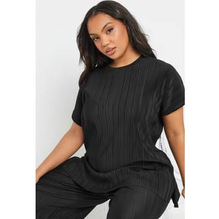 Yours Curve Yours Curve Black Plisse Grown Co-ord T-Shirt
