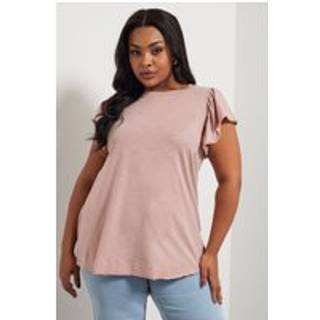 Yours Curve Yours Curve Pink Frill Sleeve Stud T-Shirt