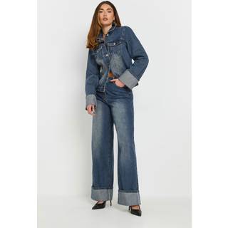Lts Tall Dark Blue Washed Denim Turn Up Jeans Ex Long > 12 Lts | Tall Women's Wide Leg Jeans - Ex Long 12