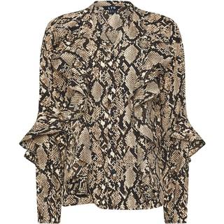 Lts Tall Beige Brown Snake Print Frill Shirt 16 Lts | Tall Women's Shirts & Blouses