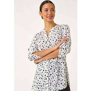 Roman Roman White Spot Print V-Neck Button Blouse