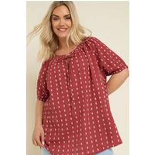 Yours Curve Yours Curve Orange Swiss Dot Short Sleeve 100% Cotton Boho Top