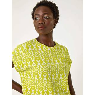 Roman Roman Green Ikat Print Bubble Hem Top