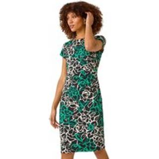 Roman Roman Green Floral Print Side Ruched Dress