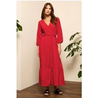 M & Co M & Co Red 3/4 Sleeve Wrap Tiered Dress