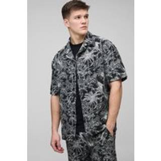 Mens Black Tall Tropical Tapestry Oversized Revere Shirt