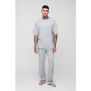 Mens Grey Marl Tall Pour Home Print T-shirt and Jogger Lounge Set