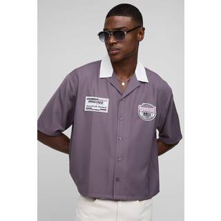 Mens Purple Oversized Moto Badge Revere Shirt