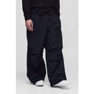 Mens Black Tall Elasticated Waist Pleat Parachute Trousers