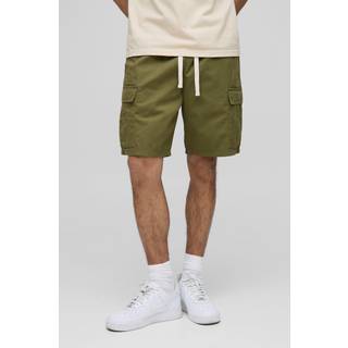 Mens Elasticated Waist Khaki Relaxed Fit Cargo Shorts
