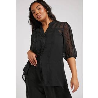Yours Curve Yours Curve Black London Dobby Crochet Pleated Blouse