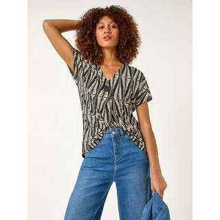 Roman Roman White Abstract Print Front Pleat Stretch Top