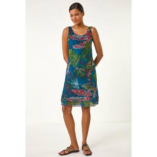 Roman Roman Blue Tropical Double Layer 100% Cotton Dress