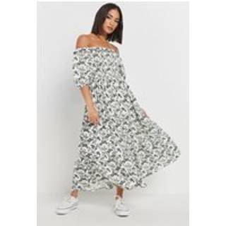 PixieGirl Petite PixieGirl Petite Natural Paisley Floral Print Puff Sleeve Midi Dress
