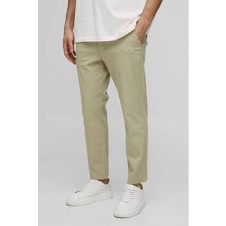 Mens Fixed Waist Slim Cropped Chino Trousers In Khaki