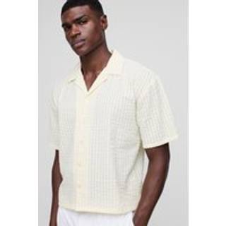 Mens Yellow Oversized Boxy Seersucker Revere Shirt