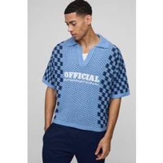 Mens Light Blue Official Oversized Boxy Football Open Stitch Knitted Polo