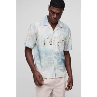 Mens Stone Oversized Abstract Limited Applique Shirt