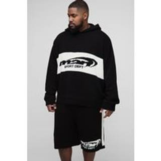 Mens Black Plus Man Sport Dept Oversized Knitted Hoodie & Short Set