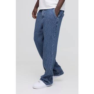 Mens Mid Blue Baggy Fit Textured Denim Jeans