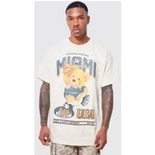 Mens Sand Oversized Varsity Teddy Graphic T-shirt