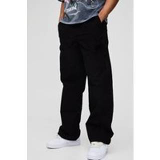Mens Black Elasticated Waist Baggy Peached Twill Trousers