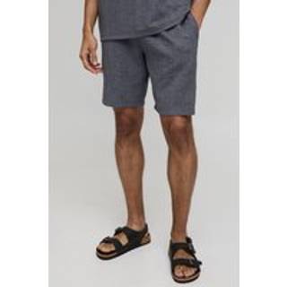 Mens Charcoal Relaxed Mid Length Textured Stripe Shorts