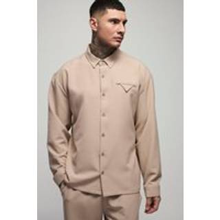 Mens Stone Tall Stretch Woven Pocket Detail Oversized Shirt