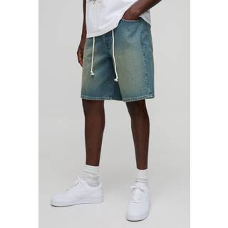 Mens Antique Blue Relaxed Fit Antique Tinted Rope Belt Shorts