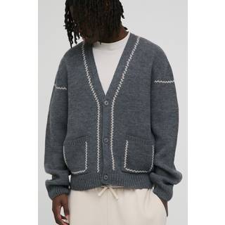 Mens Charcoal Boxy Knitted Cardigan
