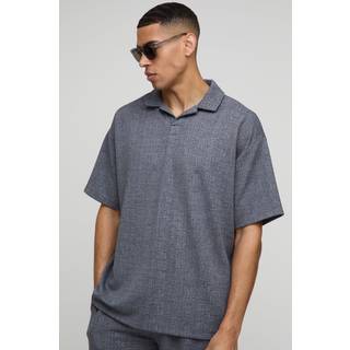 Mens Charcoal Oversized Textured Revere Polo
