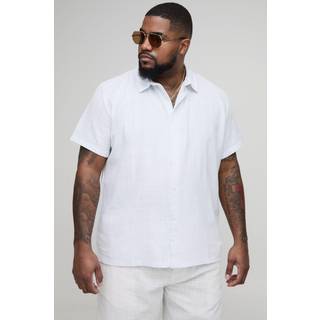 Mens White Plus Linen Regular Fit Short Sleeve Shirt
