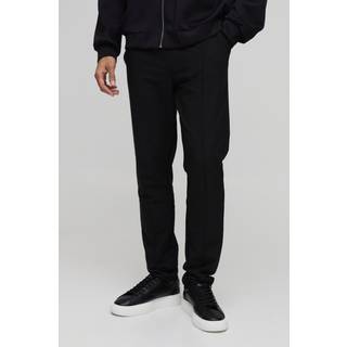 Mens Black Elasticated Waist Slim Technical Stretch Pintuck Trousers