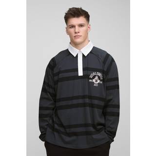 Mens Black Tall Oversized Raglan Embroidered Polo