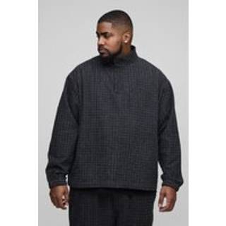 Mens Black Plus Textured Denim Funnel Neck Shirt