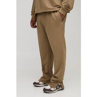 Mens Tan Plus Tonal Embroidered Split Hem Joggers