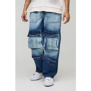 Mens Light Blue Relaxed Rigid Multi Pocket Cargo Denim Jeans