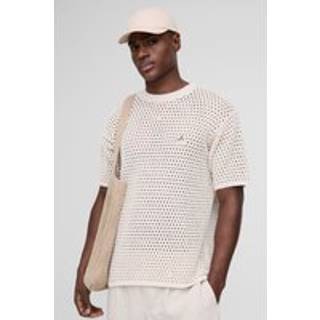 Mens Ecru Regular Fit Open Stitch Knitted T-Shirt