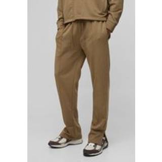 Mens Brown Regular Fit Tonal Embroidered Split Hem Jogger